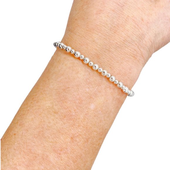 Sterling Silver Stretch Bracelet Alternating Beads 3mm & 4mm - Picture 4 of 4